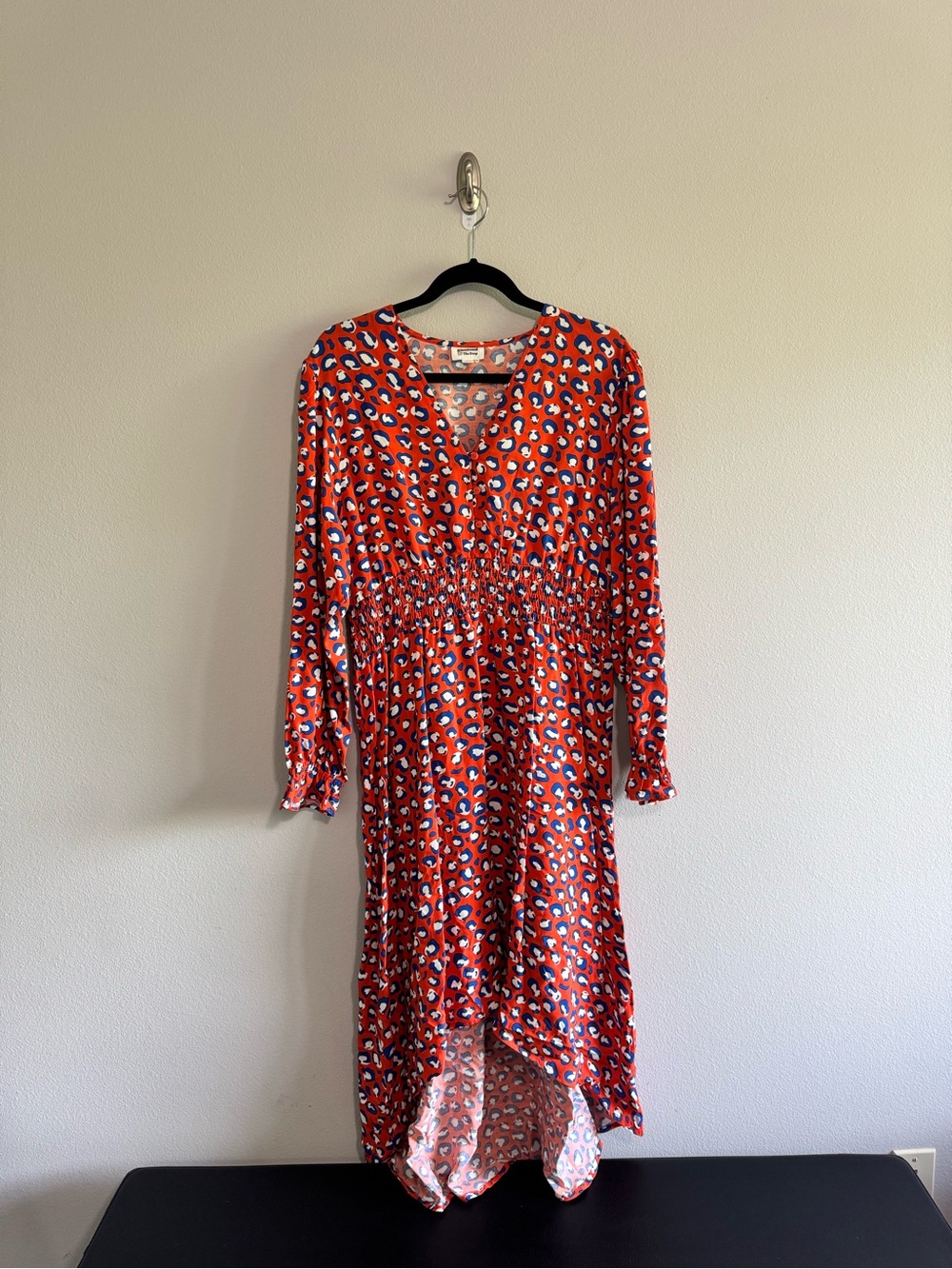 Grace Atwood x the Drop Orange Printed Hi-Low V-Neck Long Sleeve Dress